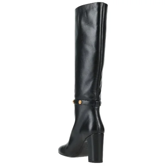 Versace Women's Black Leather Gold Medusa Boots - Picture 3 of 4